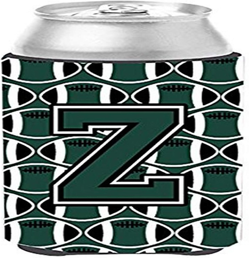 Caroline's Treasures CJ1071-ZCC Letter Z Football Green and White Can or Bottle Hugger Cooler Washable Drink Sleeve Collapsible Beverage Insulated Holder, Can Hugger, Multicolor