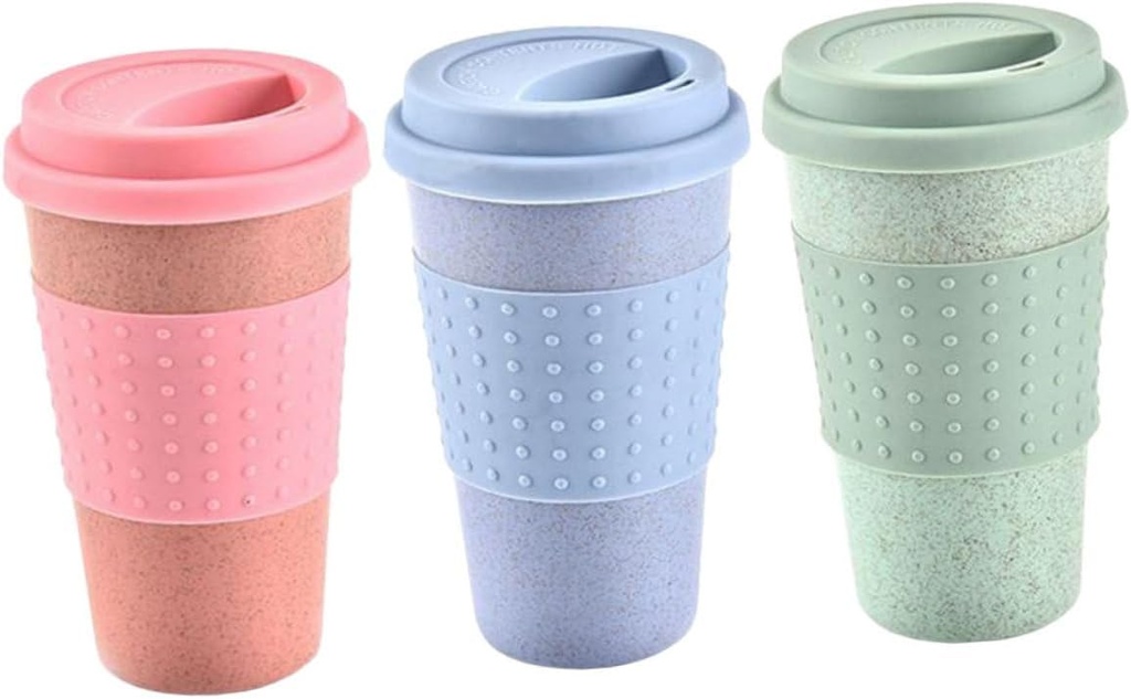 Zerodeko 3pcs Wheat Straw Cup Espresso Cups Coffee Mug with Lid Water Glasses Tumbler Cups Reusable Camping Mugs Smoothie Cup Camping Drinking Freezer Concentrate re-usable