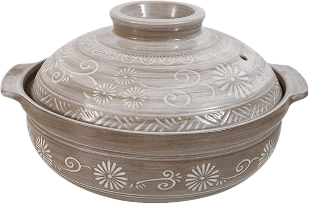 Printed Ceramic Casserole with Lid, Healthy Slow Cooker, Japanese Hot Pot Earthenware Clay Pot, Stock Pot for Rice Stew Soup,001,1.5L (1 1.0L)