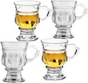 4pcs Vintage Irish Coffee Mugs, Crystal Clear Irish Coffee Glass with Handle, Footed Stem Base, Heat Resistant, Heavy Duty Cups for Hot Chocolate, Tea, Coffee