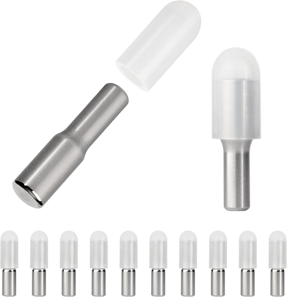 whitesnow 5mm 1/4 Inch Stainless Steel Metal Shelf Pegs Pins Replacement Kitchen Cabinet Shelves Support Holders for Bookshelf Bookcase Cupboard Adjustable Wood Glass Shelving, Pack of 12