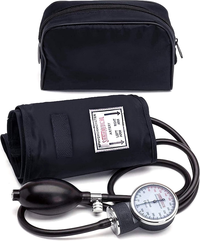 Santamedical Adult Deluxe Aneroid Sphygmomanometer - Professional Blood Pressure Monitor with Adult Black Cuff and Carrying case (Light Black)
