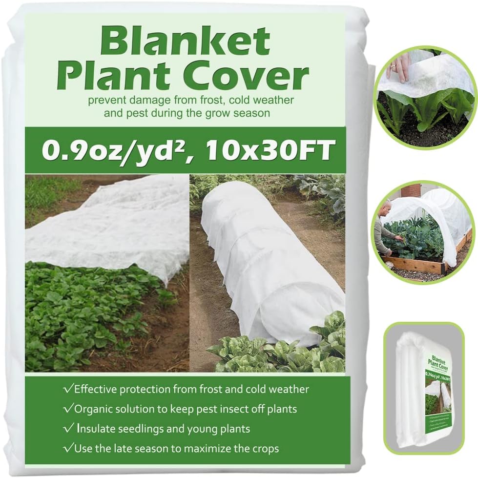 Plant Covers Freeze Protection 10 ft x 30 ft Floating Row Cover 0.9oz/yd² Garden Fabric Plant Cover for Winter Frost/Sun Pest Protection (10FT X 30FT)