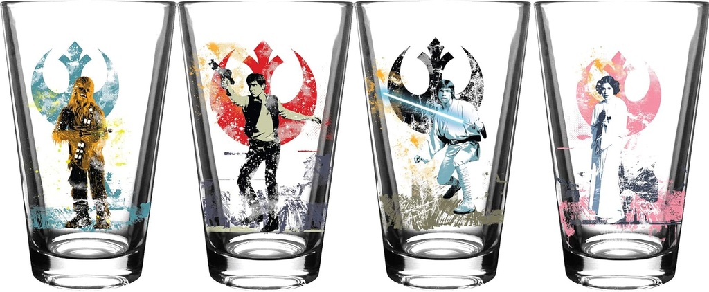 Star Wars Rebels Pint Glass Set - 16 oz. Glass Capacity - Set of 4 Glasses - Classic Shape