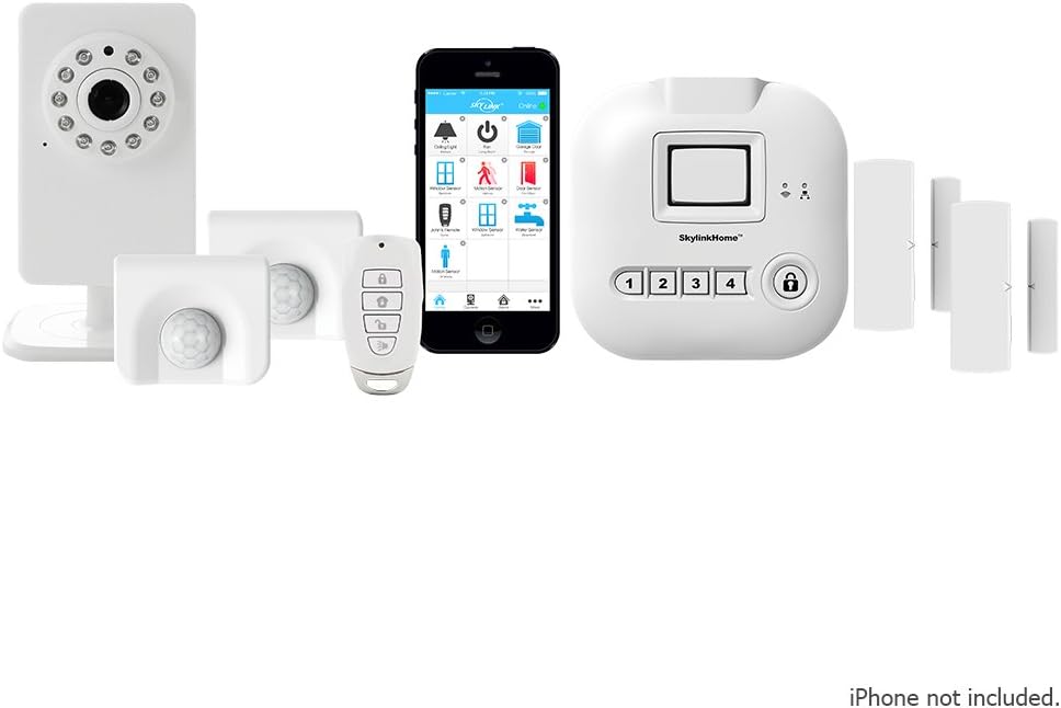 SKYLINK SK-250 Deluxe Connected Wireless Security Alarm Automation System with Camera Compatible with iOS, Android, Echo Alexa, Google Home and IFTTT and No Monthly Fees, 1 Count (Pack of 1), White