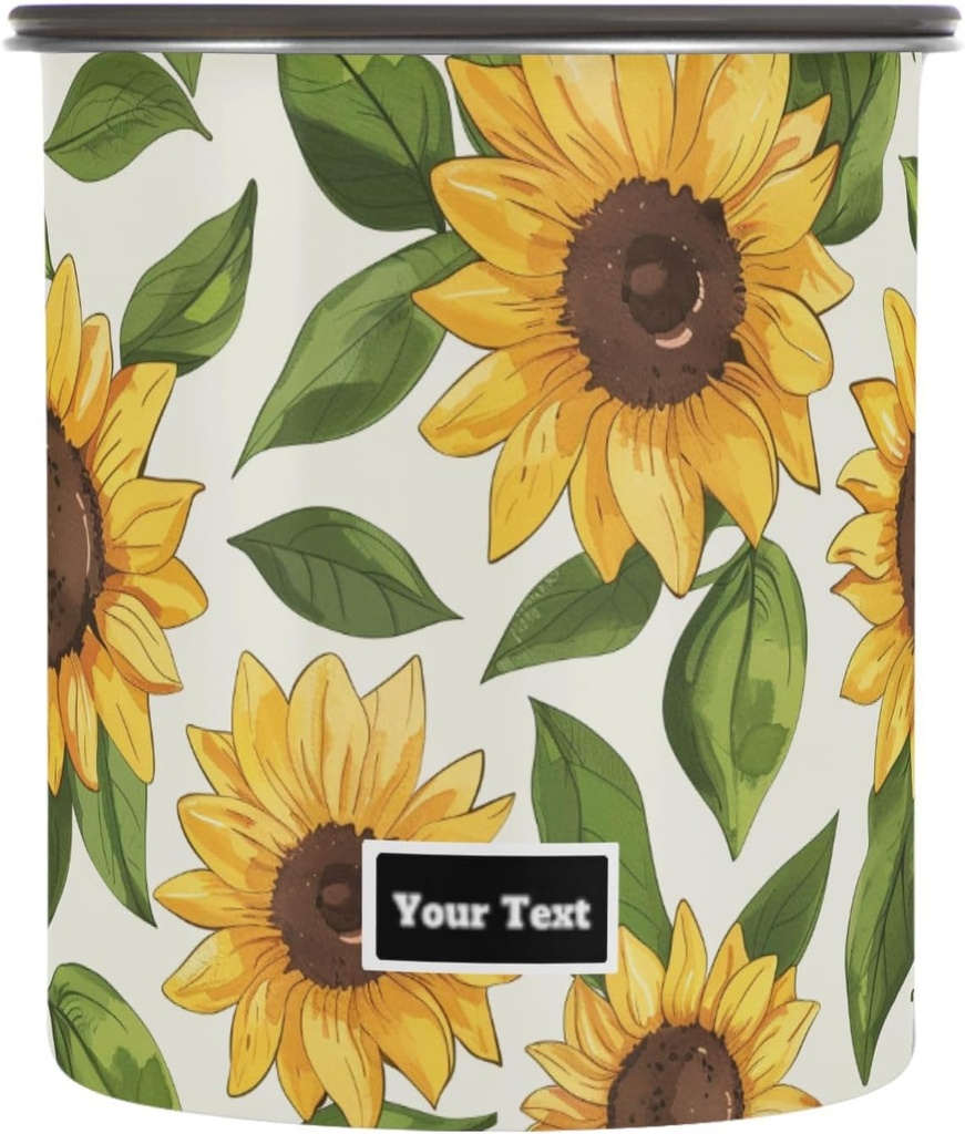 ALAZA Retro Sunflower Leaves Kitten Cats Airtight Coffee Bean Canister Customed 30oz Food Storage Containers with Lids For Gournd, Tea, Sugar, Flour, Rice, Cereal, Candy Cookie Jar