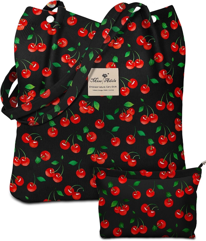 Aesthetic 2 Pack Corduroy Tote Bag - with Makeup Pouch Bag for Women Reusable Grocery Bag for Gym, Travel, Work