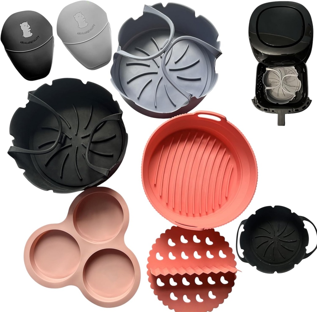 ARIALASQUALITY 8 Pcs Air Fryer Accessories - air fryer Silicone Liners -Egg Bite Mold- air fryer Reusable Liners- Silicone for Air Fryer Basket - Air Fryer Silicone Liner - Mold egg