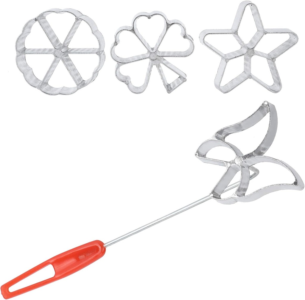 5 Pcs Rosettes Timbale Set, Rosette Iron Set with Handle Funnel Cake Maker Kit Waffle Maker Cookie Cutters with 4 Shapes Star Flower Butterfly Leaf for Kitchen Baking Cooking