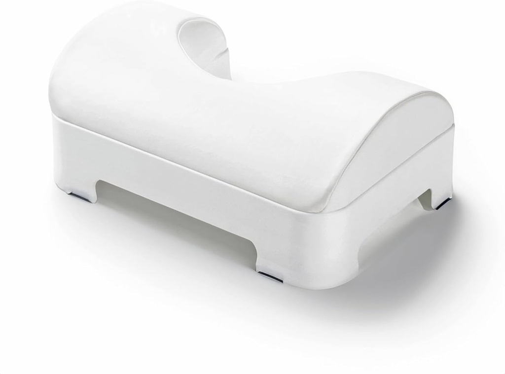 LUXE Comfort Soft and Ergonomic Toilet Footstool with Removable Soft Foam Cushion and Waterproof PU Leather Slipcover, Adjustable 5-7 Inch Height, White