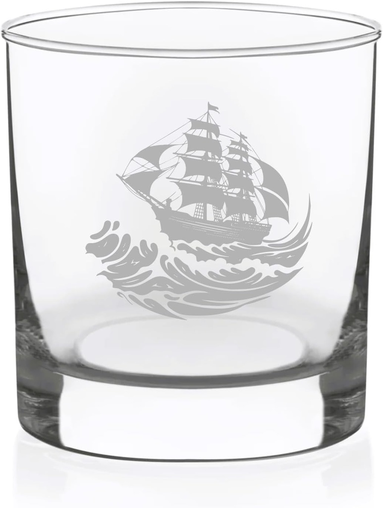 C M - Stormy Sea Voyage Whiskey Rocks Glass - Nautical Ship Themed Gift for Men and Women - 11 oz.