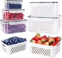 5 PCS Large Fruit Containers for Fridge - Leakproof Food Storage Containers with Removable Colander - Dishwasher & microwave safe Produce Containers Keep Fruits, Vegetables, Berry, Meat Fresh longer
