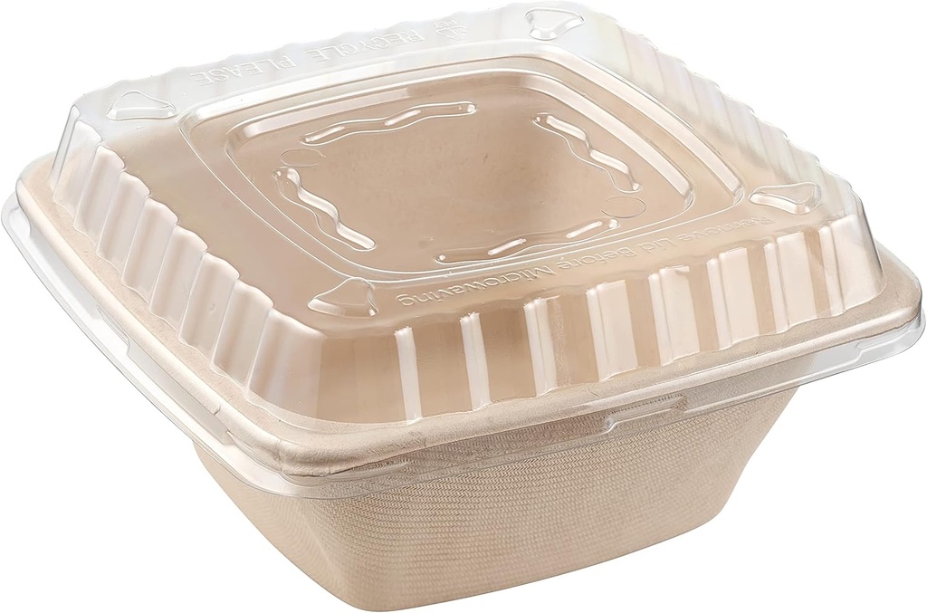 EcoQuality 16oz Eco Friendly Bowls with Lids Disposable Compostable Container - Square Bowl Tree Free Sugarcane Bagasse Meal Prep Bento Boxes Take Out Catering Microwavable Deep Container (600)