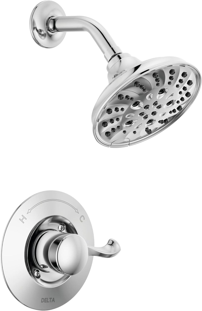 Delta Faucet Esato 14 Series Single-Handle Chrome Shower Faucet, Shower Trim Kit with 5-Spray H2Okinetic Chrome Shower Head, Chrome 142897 (Valve Included)