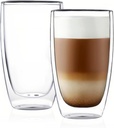 CNGLASS Double Wall Thermo Glass Cup 13.5 oz,Insulated Glass Coffee Set of 2