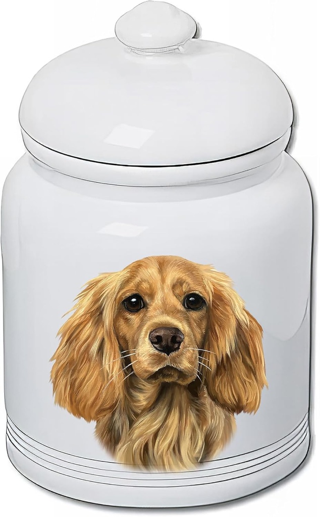Cocker Spaniel Buff - Best of BreedDog and Cat Ceramic Treat Jar 9" Tall Air Tight Seal All White