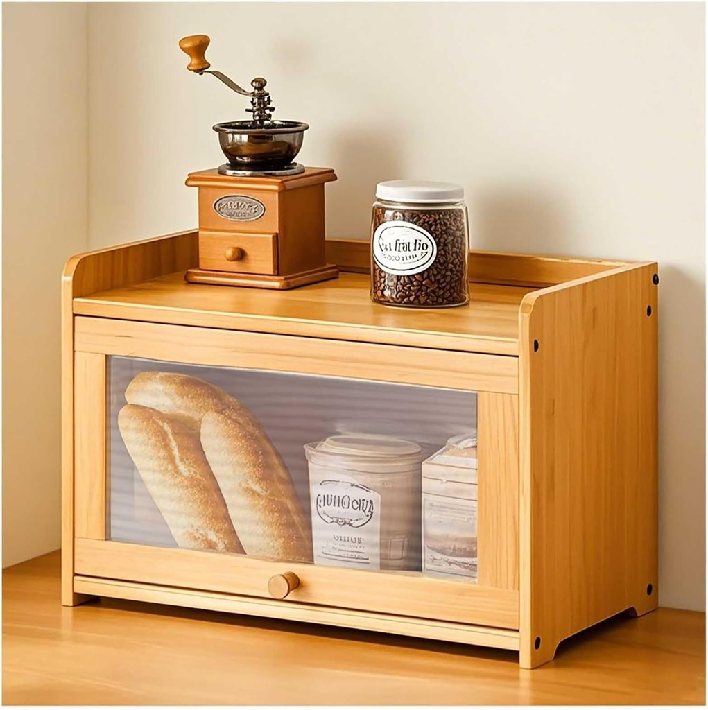 Bread Box for Kitchen Countertop, Large Bread Box, Farmhouse Bread Container Bread Storage, with Window Bread Holder, Large Capacity Bread Storage Bin,Natural,42×28cm/17×11in
