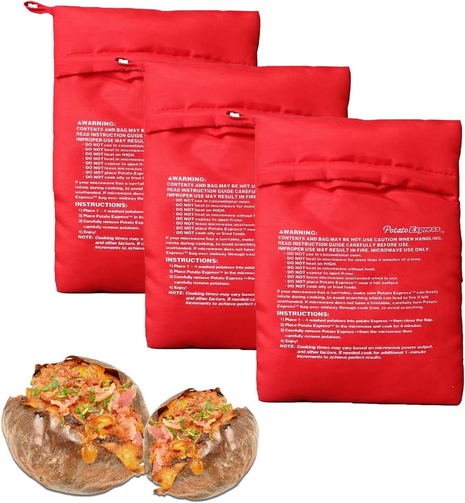 3 Pack Baked Potato Microwave Bag, Reusable Baked Potato Cooker Pouch, Washable Potato Baking Bag for Microwave Oven, Perfect for Steaming Cooking Yams, Corn
