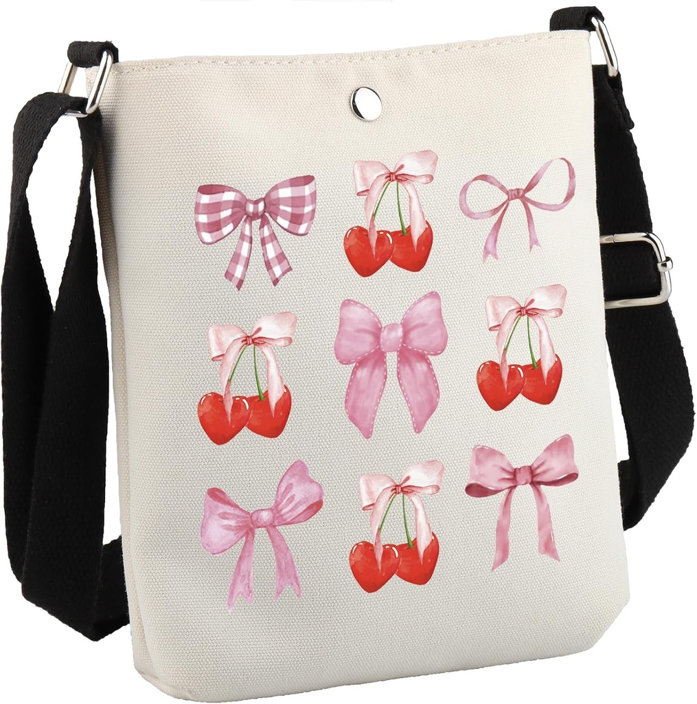 GJTIM Cherry Pink Bow Gift Coquette Cherry Aesthetic Gift Cherries Pattern Fruity Tote Bag for Fruit Lover