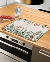 Christmas Countertop Burners Protection Mats for Kitchen, Eucalyptus Leaves Winter Plant Linen Rubber Stove Top Cover Mat, Heat Proof Mats Cooktop Cover for Counter Dish Drying Mat, 31"x24"