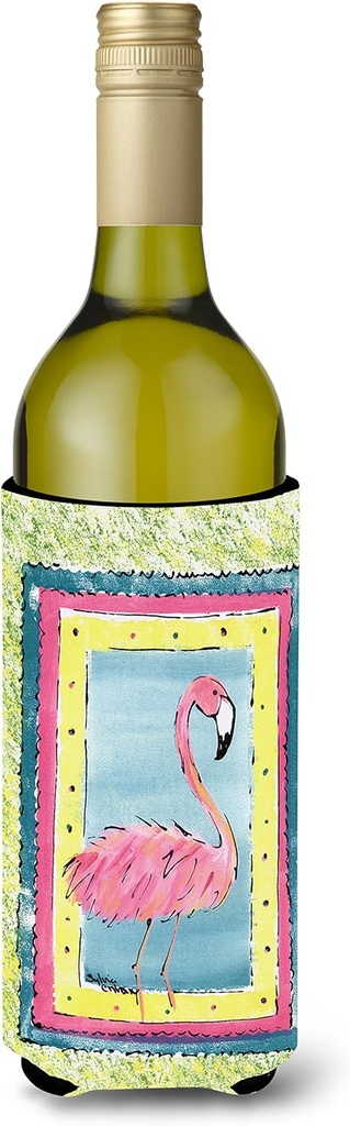 Caroline's Treasures 8106LITERK Flamingo Wine Bottle Hugger Bottle Cooler Sleeve Hugger Machine Washable Collapsible Insulator Beverage Insulated Holder