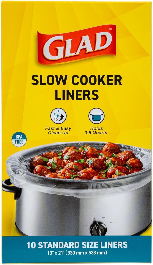 Glad Slow Cooker Liners – 10-Pack for 3-8 Quart Crockpots & Slow Cookers – BPA-Free, 13” x 21” Liners for Fast & Easy Clean-Up