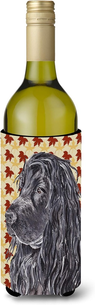 Caroline's Treasures SC9541LITERK Black Cocker Spaniel Fall Leaves Wine Bottle Hugger Bottle Cooler Sleeve Hugger Machine Washable Collapsible Insulator Beverage Insulated Holder