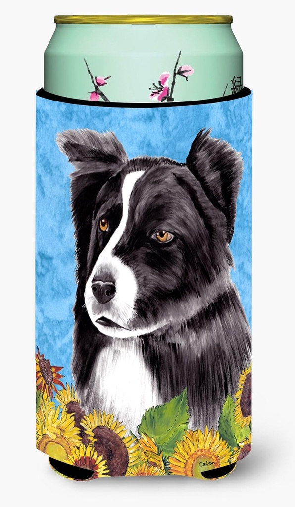 Caroline's Treasures SC9071TBC Border Collie in Summer Flowers Tall Boy Hugger Can Cooler Sleeve Hugger Machine Washable Drink Sleeve Hugger Collapsible Insulator Beverage Insulated Holder