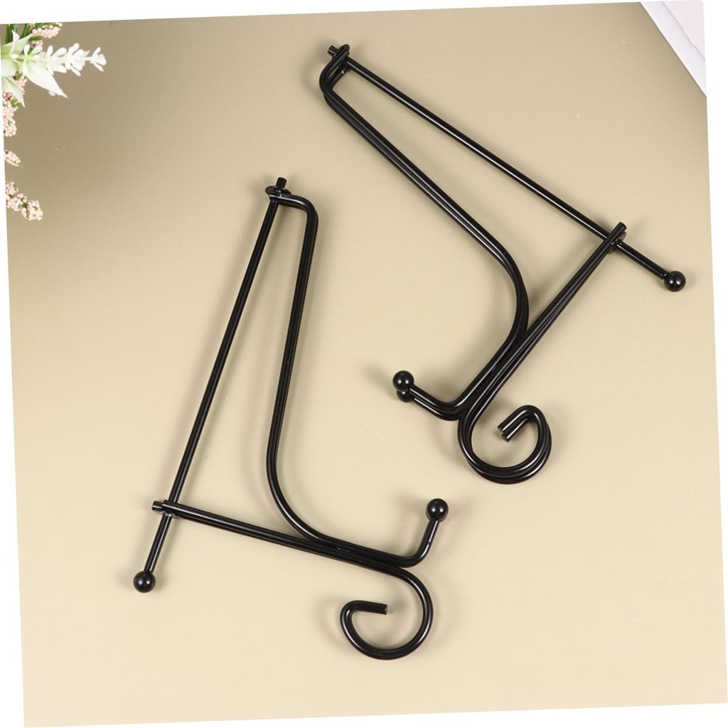VOSAREA 2 Pcs Iron Display Stand for Plate and Dish Folding Crafts Holder for Home Office Shop Display Sturdy Black Tea Rack for Photos and Books