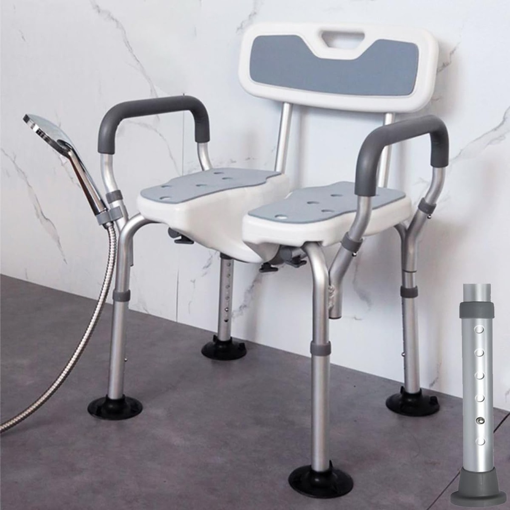 Heavy Duty Shower Chair Seat, 380lbs Bath Chair W/Armrests and Back, Adjustable & Extra Wide Shower Chair for Bathtub, Shower Chair for Inside Shower for Seniors (Fixed Payment)