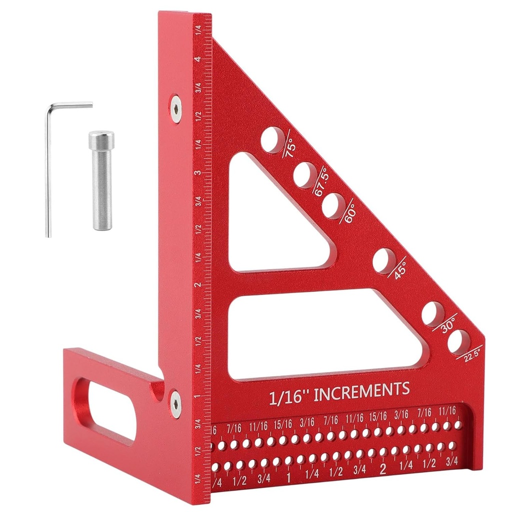 Carpenter Square Hole Scribing Ruler,3D Multi Angle Measuring Ruler for Woodworking, Engineering, and Construction(Red)
