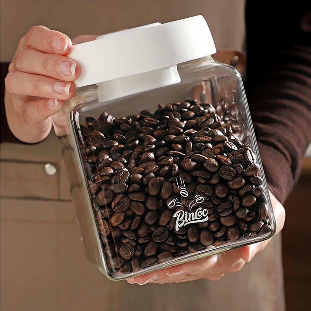 Bincoo Coffee Bean Storage Container Airtight with Lids 1.2L/40oz High Borosilicate Glass Coffee Canister for Candy, Coffee Tea Beans, Oats,Flour, Grains, Food Storage Jar （transparent
