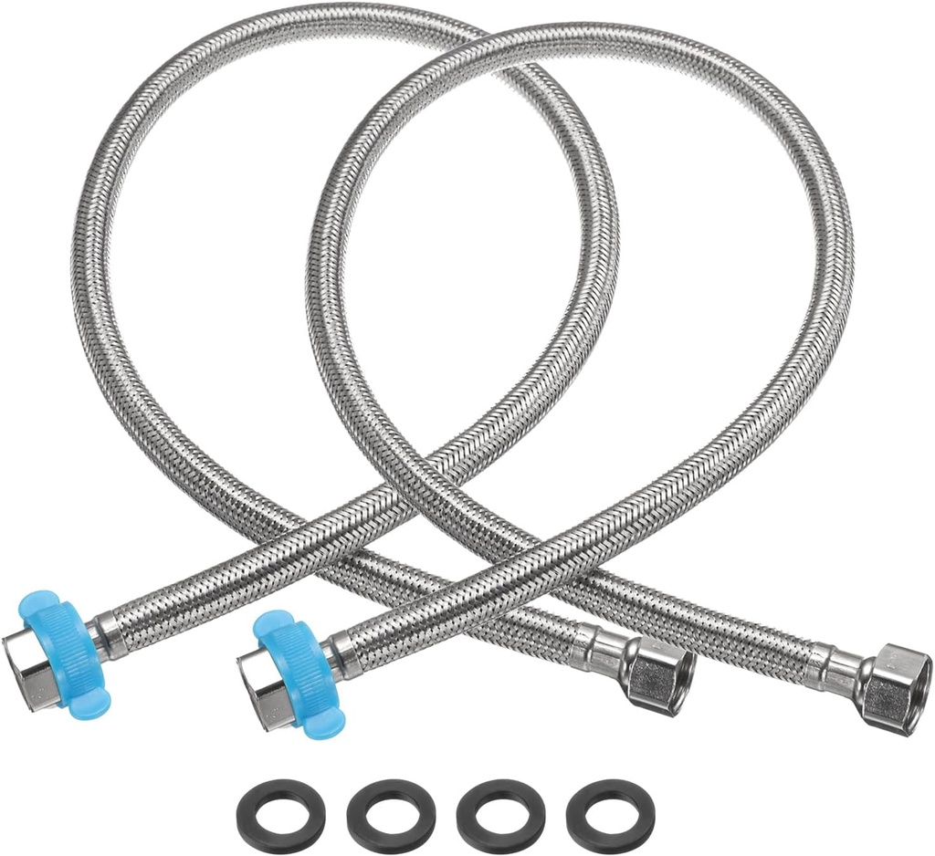 uxcell 2Pcs 32" Faucet Supply Lines Connector Stainless Steel Braided Long Faucet Connector G1/2 Female Compression Thread x G1/2 Female Straight Thread for Kitchen Sink Bathroom (Silver)