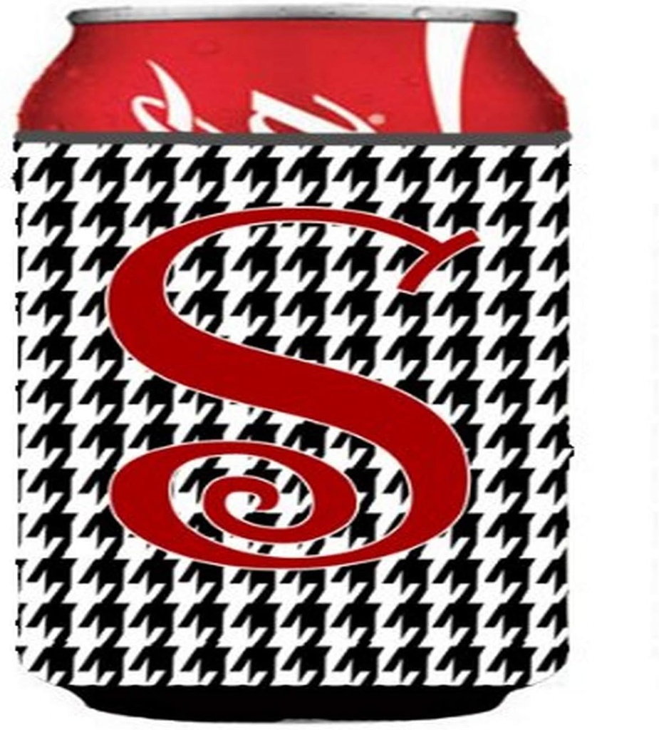 Caroline's Treasures CJ1035-SCC Letter S Initial Monogram - Houndstooth Black Can or Bottle Hugger Cooler Washable Drink Sleeve Collapsible Beverage Insulated Holder, Can Hugger, Multicolor