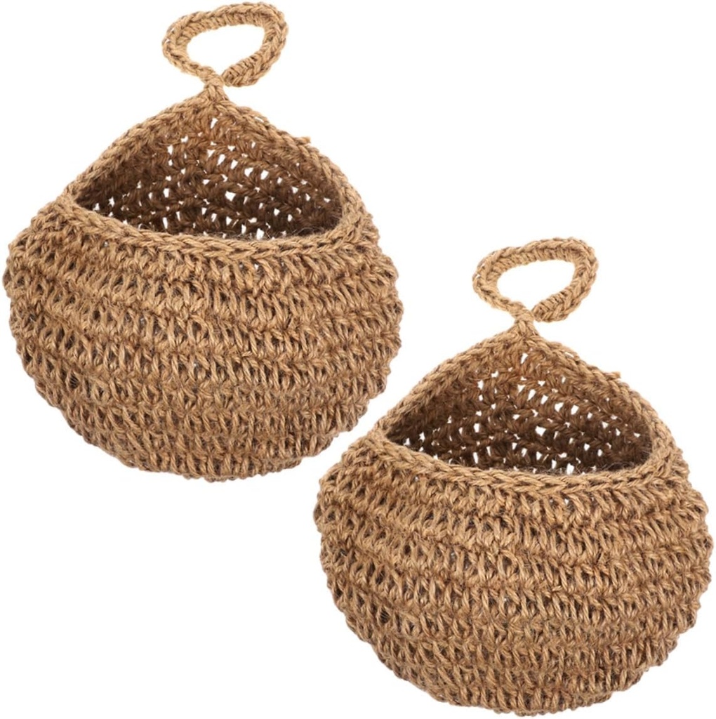 2pcs Rattan Wall Decor Fruit Basket Hanging Produce Basket Kitchen Wall Mount Woven Hanging for Kitchen