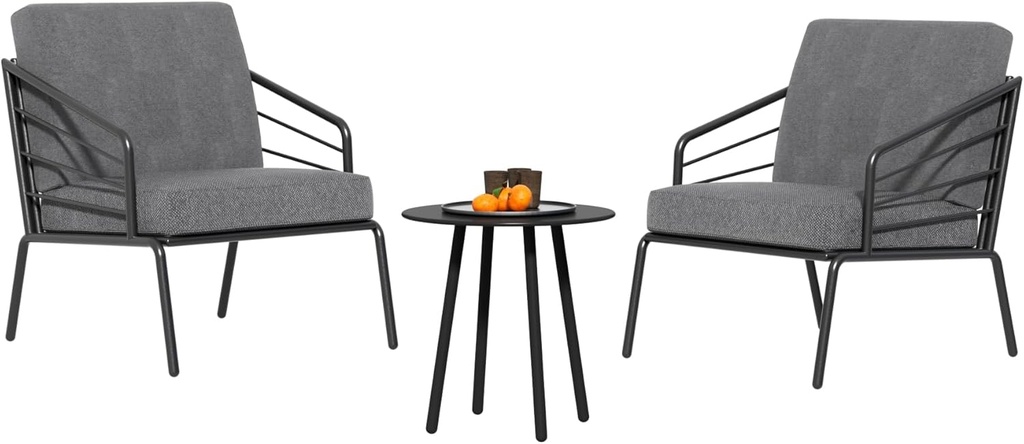 3 Pieces Patio Furniture Set with Coffee Table,Waterproof Outdoor Sectional Furniture with 5" Thick Cushion,Modern Balcony Furnitures Sets for Apartment,350lbs, Easy Assembly Rust-Free for Outside