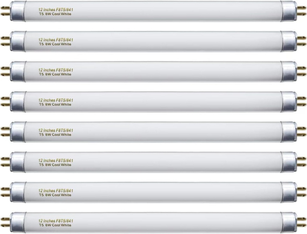 8 Pack F8T5/CW Fluorescent Bulbs, T5 12 inch 8 Watts Under Cabinet Light Bulb Cool White, G5 Mini Bi 420 Lumen