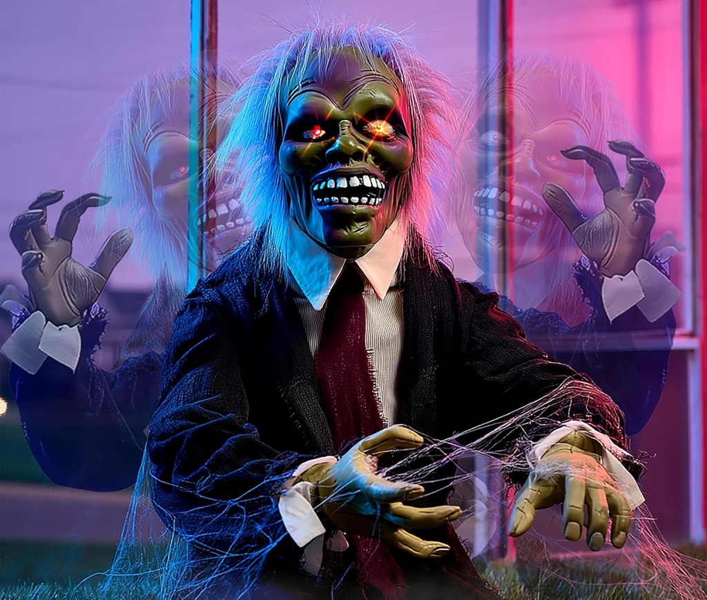 Hourleey Halloween Decorations Outdoor, Animated Scary Zombie Groundbreaker with Creepy Sound, Animatronics Glowing Eyes Zombie Props for Outside Graveyard Lawn Yard Haunted House Decor