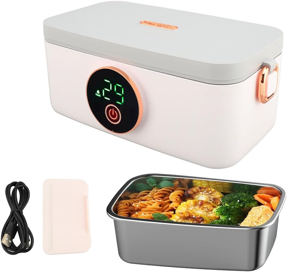 Electric Lunch Box Food Heater, Heated Lunch Box for Adult, 16000mAh Portable Food Warmer LunchBox for Car Truck Work with PP 304 Stainless Steel Container, for Truck Driver Gifts