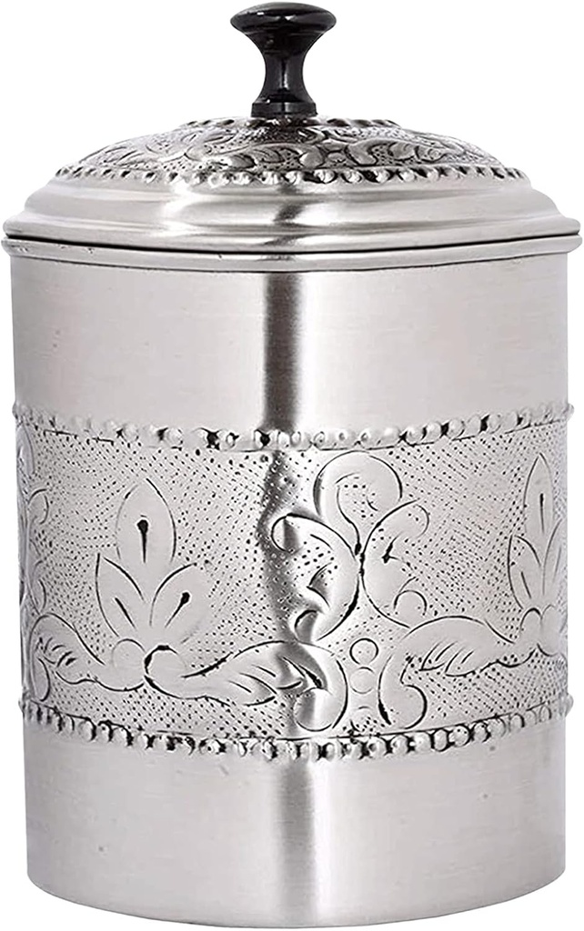 NuSteel Embossed 3 QT Stainless Steel, Beautiful Food Storage Container for Kitchen Counter, Tea, Sugar, Coffee, Caddy, Flour Canister with Rubber Seal lid, Pewter Antique