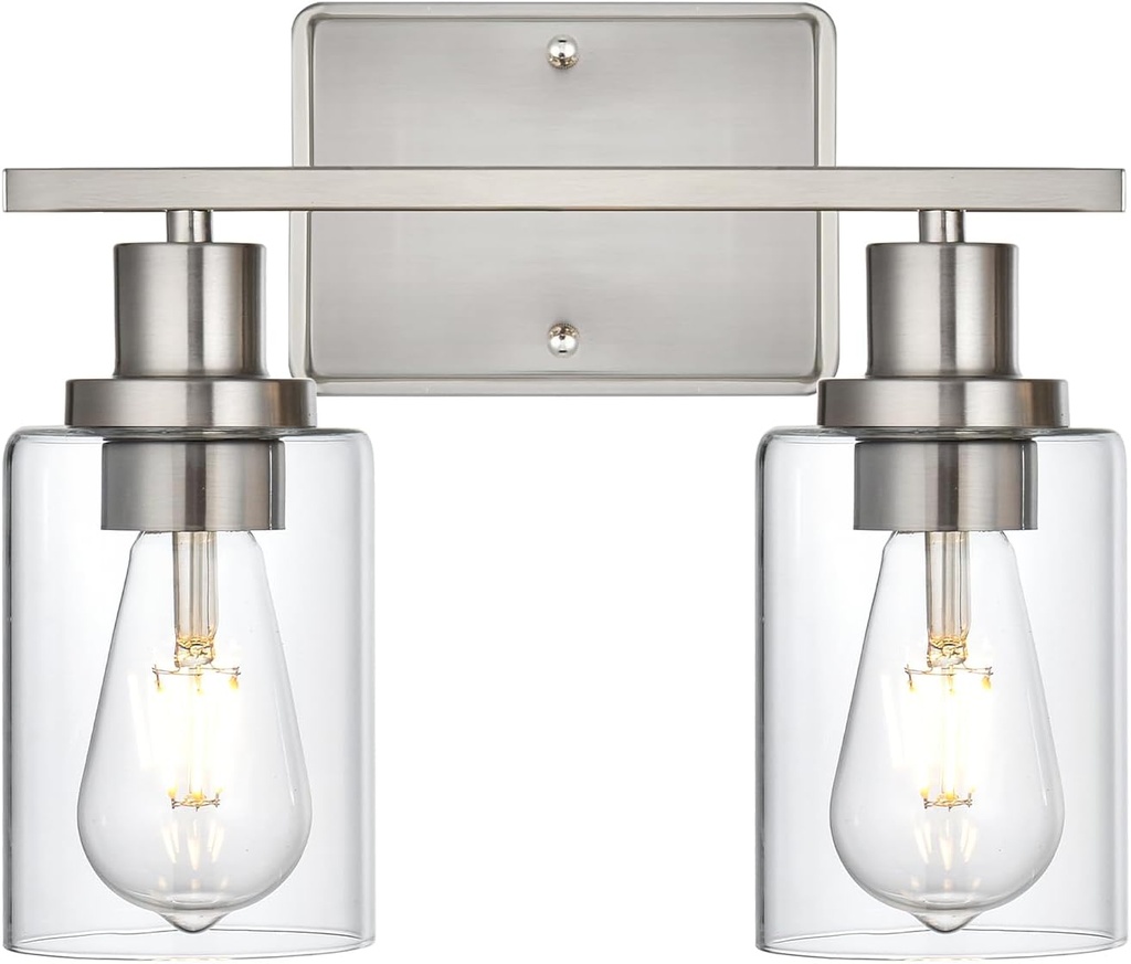 2-Light Bathroom Light Fixtures,Brushed Nickel Vanity Light, Bathroom Lighting Fixtures Over Mirror,Modern Wall Lamp,Wall Lights for Living Room, Bedroom,Hallway