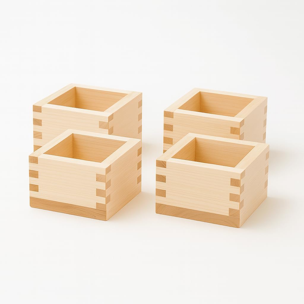 JapanBargain, Set of 4 Japanese Sake Masu Wooden Sake Cup, Cypress Hinoki Wood, Made in Japan, 4 ounce