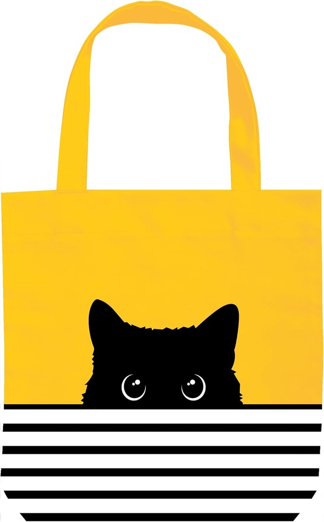 Black Cat Tote Bag - Black Cat Gifts for Kitty Lovers, Women, Mom - Kitty Themed Gifts - Hello Reusable Canvas Tote Bag - Birthday Bags (Yellow Cat)