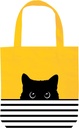 Black Cat Tote Bag - Black Cat Gifts for Kitty Lovers, Women, Mom - Kitty Themed Gifts - Hello Reusable Canvas Tote Bag - Birthday Bags (Yellow Cat)