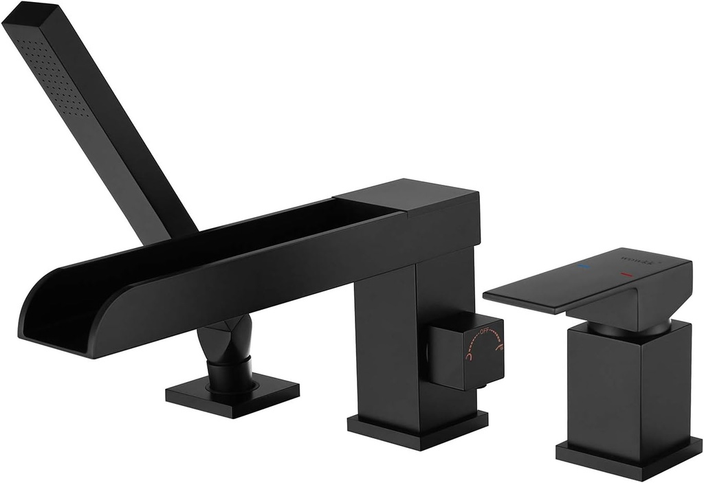 Waterfall Roman Tub Faucets Deck Mount Black Bathtub Faucets Brass Tub Filler Bathroom Faucets with Hand Shower