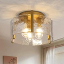 Gold Semi Flush Mount Ceiling Light, Modern Light Fixtures Ceiling Mount 3-Light Glass Kitchen Light Fixtures for Hallway, Entryway, Foyer, Laundry Room, Bedroom, Bathroom
