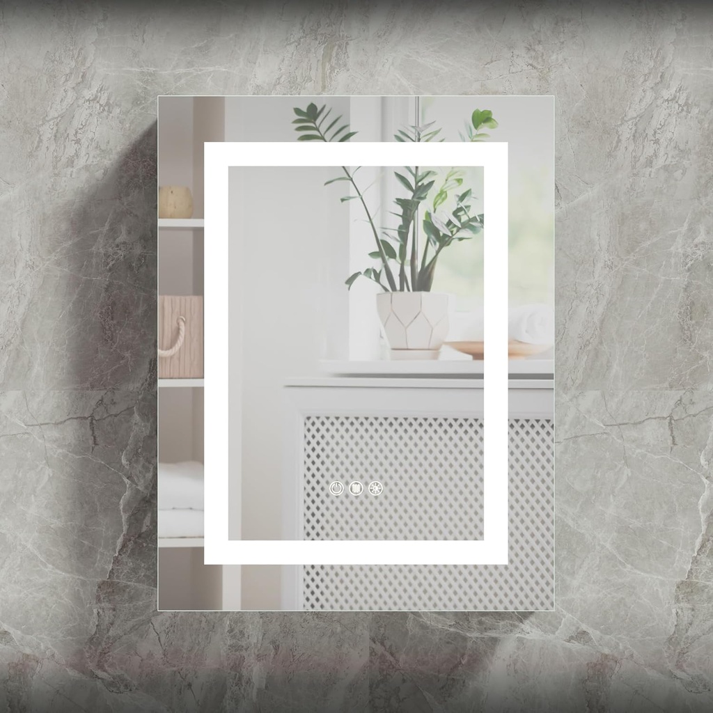 20x26 Bathroom Mirror LED Medicine Cabinet with Lighted 3 Colors, Recessed Surface Wall Mounted LED Medicine Cabinet, Anti-Fog Tempered LED Mirror with Storage, Stepless Dimming, 2 Outlets