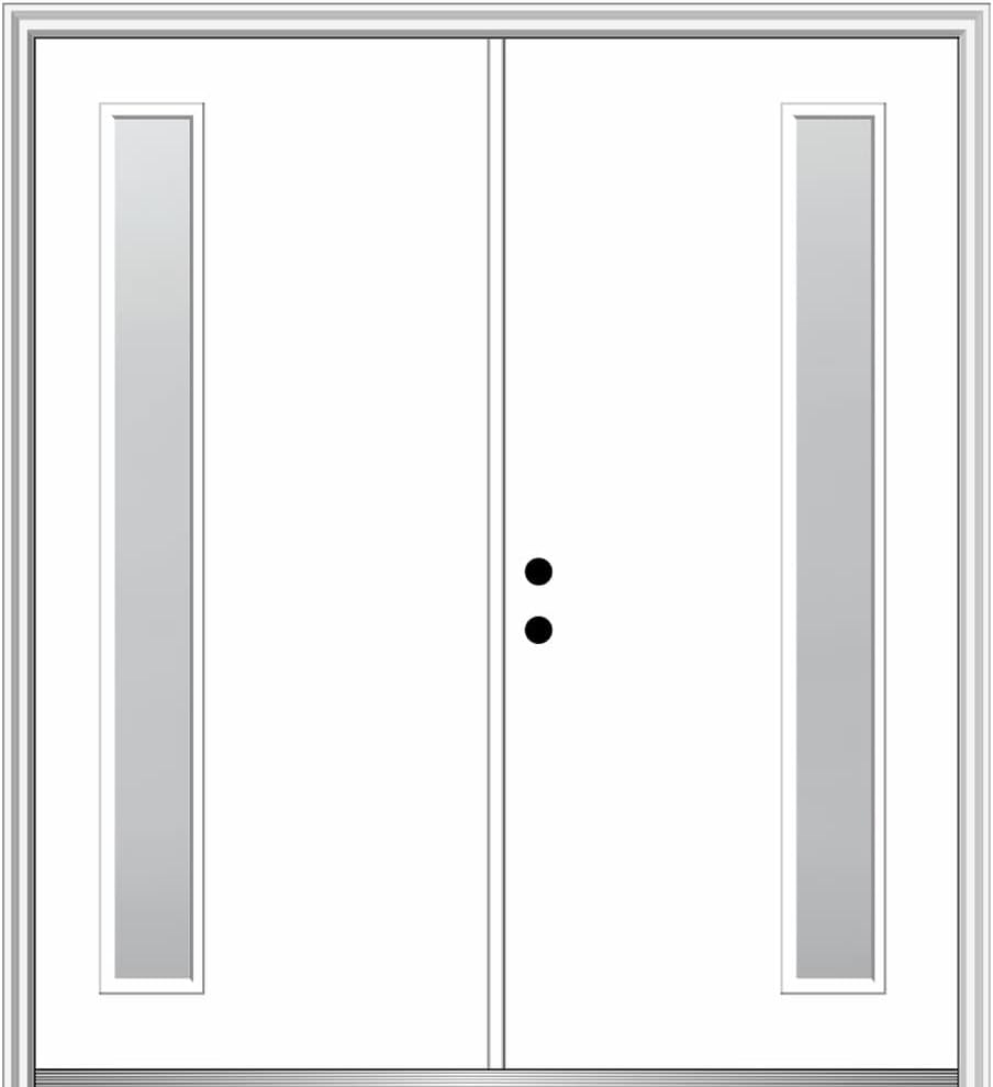 National Door Company, 72" x 80", Fiberglass Smooth, Primed, 1-Lite, Frosted Glass, Prehung Double Front Door on 6-9/16" Primed Composite Frame
