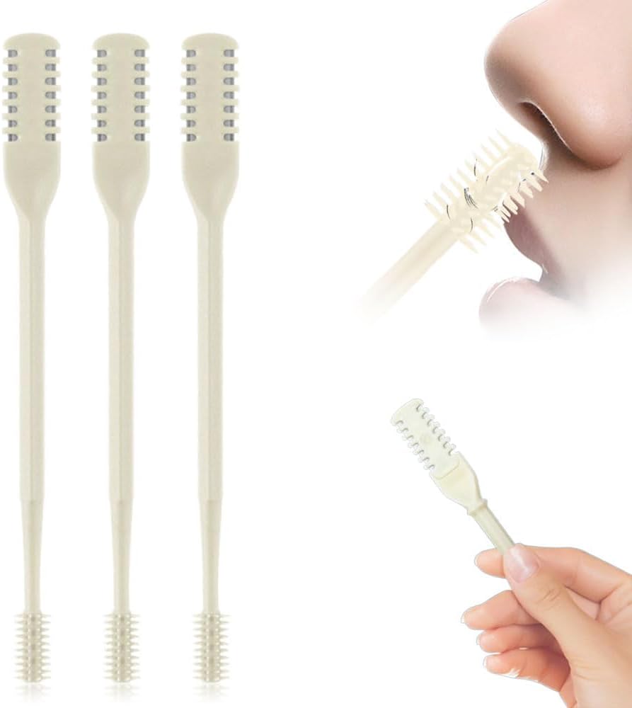 3PCS Nasal Hair Cutter,2026 Upgraded Manual 360° Rotating Nostril Hair Removal Tool Double Sided Nose Hair Blade,Nose Hair Trimmer with Ear Picker for Women Men Travel Essentials (Beige)