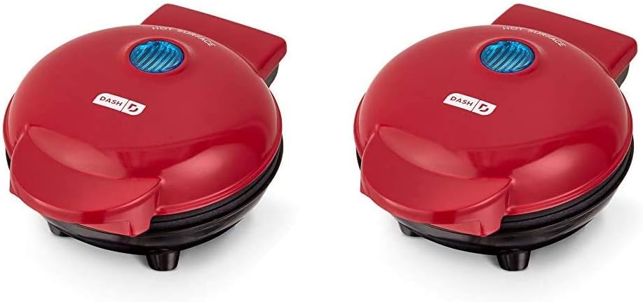 Dash DMS001RD Mini Maker Electric Round Griddle + Included Recipe Book, Red & Mini Maker Portable Grill Machine + Panini Press with Recipe Guide - Red
